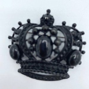Vintage Estate SIGNED WEISS Black Rhinestone Crown Pendant Brooch 2"